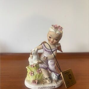 Capricorn Porcelain Figurine with Purple and White Accents Lefton